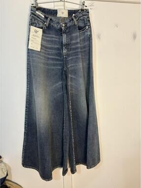 CGM Manifatture Super Wide Leg Made In Italy Blue Jeans High Rise 26 W32/L32 New